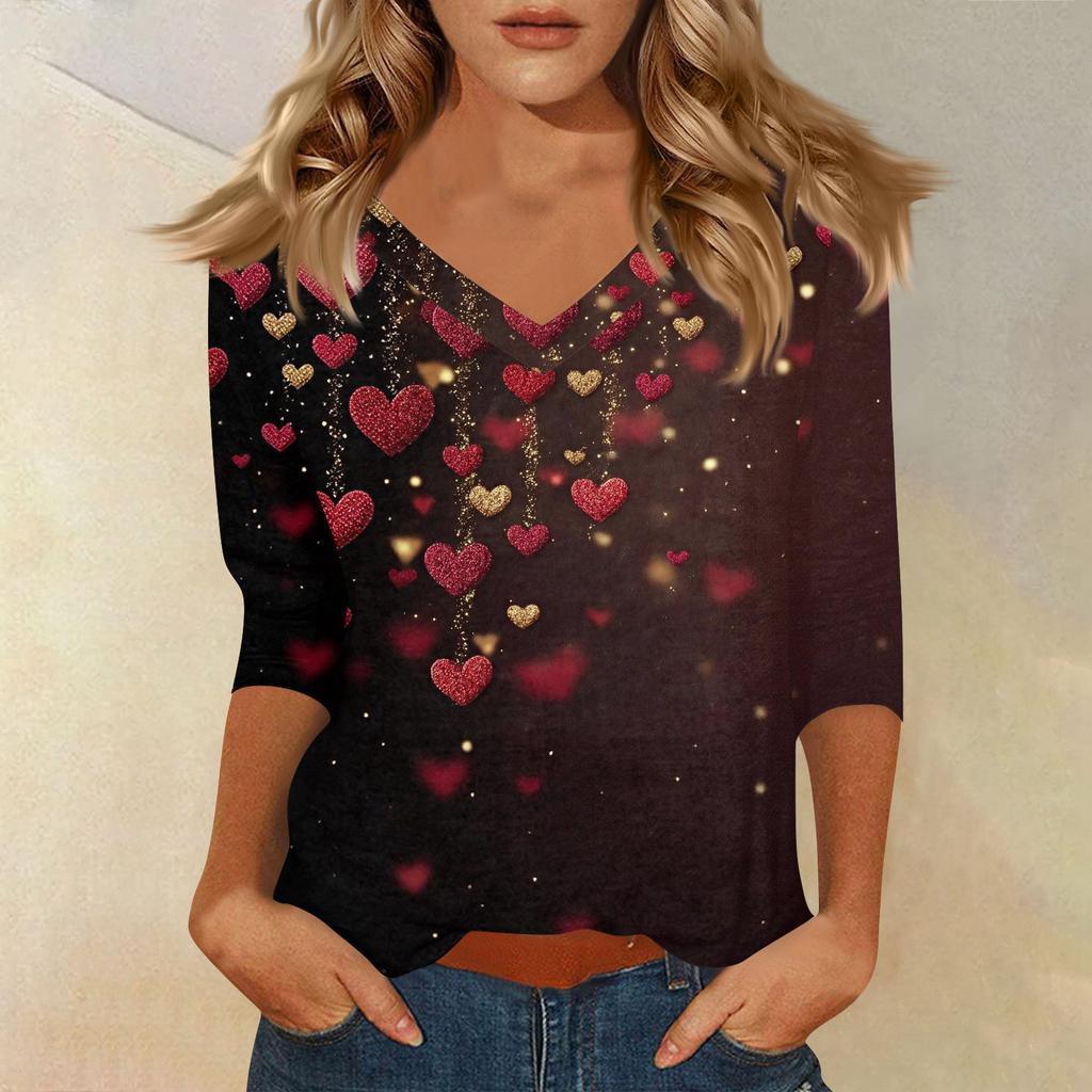 Dámské tričko s potiskem 3/4 rukáv denní víkendová móda základní véčkový výstřih běžný top