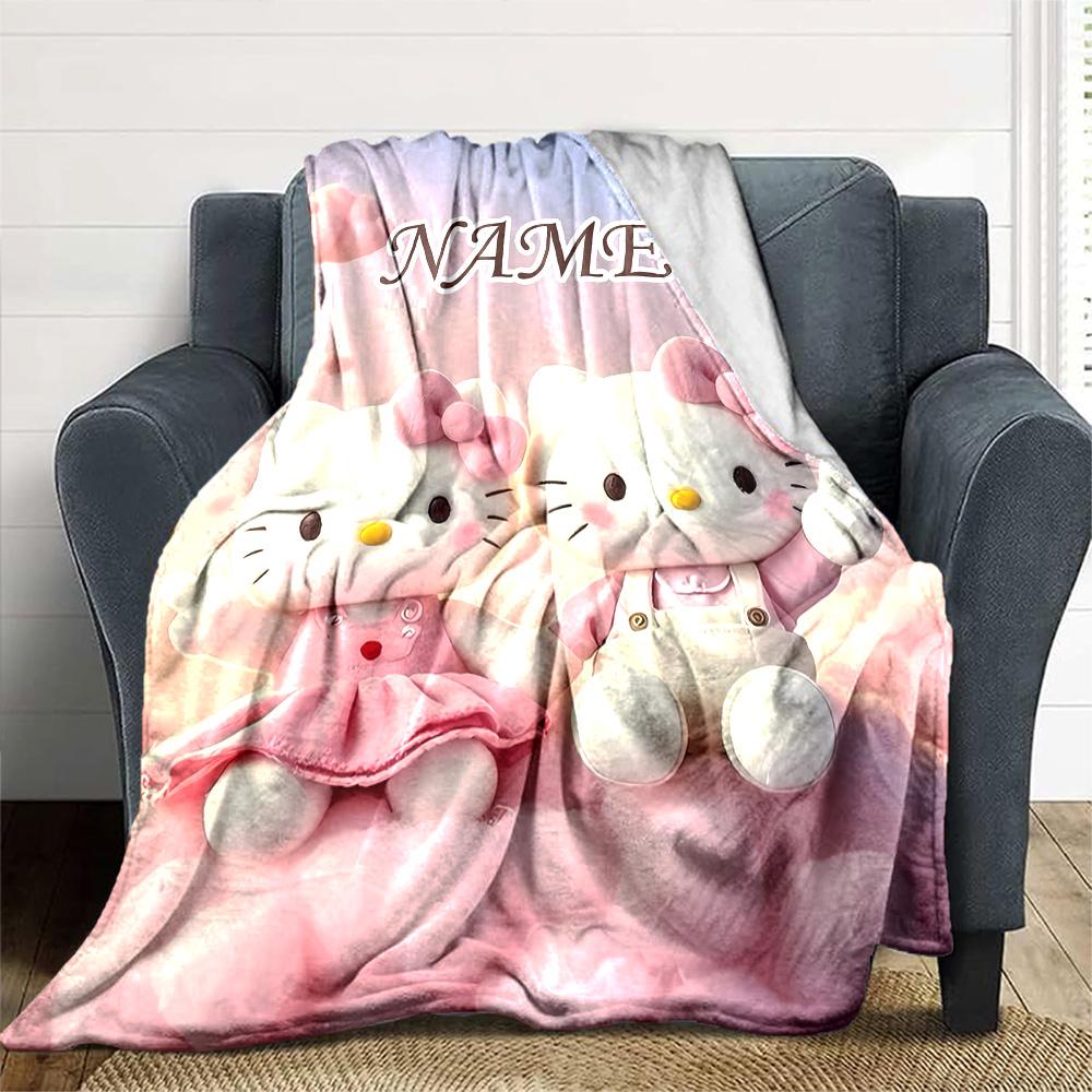 Customizable HelloKitty15 Throw Blanket – Personalized Name, All-Season Cozy Snug Blanket, Machine Washable, Personalized Blanket