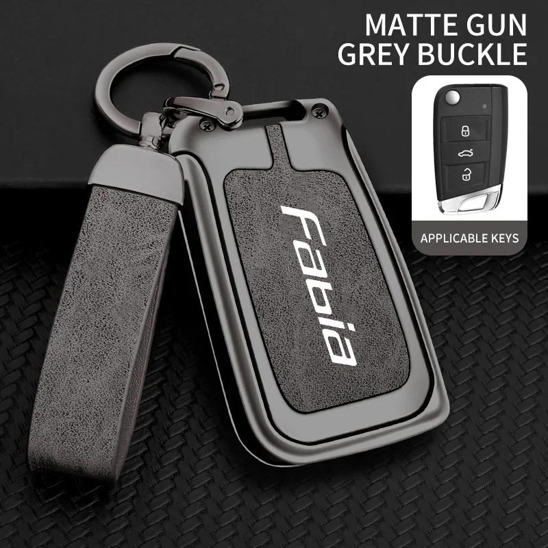 

Zinc Alloy Leather Car Folding Remote Key Case Full Cover Protector Holder Shell for Skoda Fabia MK 1 2 3 Keychain Accessories