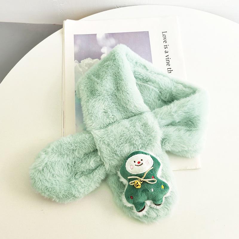 Korean Style Christmas Plush Scarf for Kids, Ages 1-6 – Warm & Trendy Cartoon Design for Boys & Girls