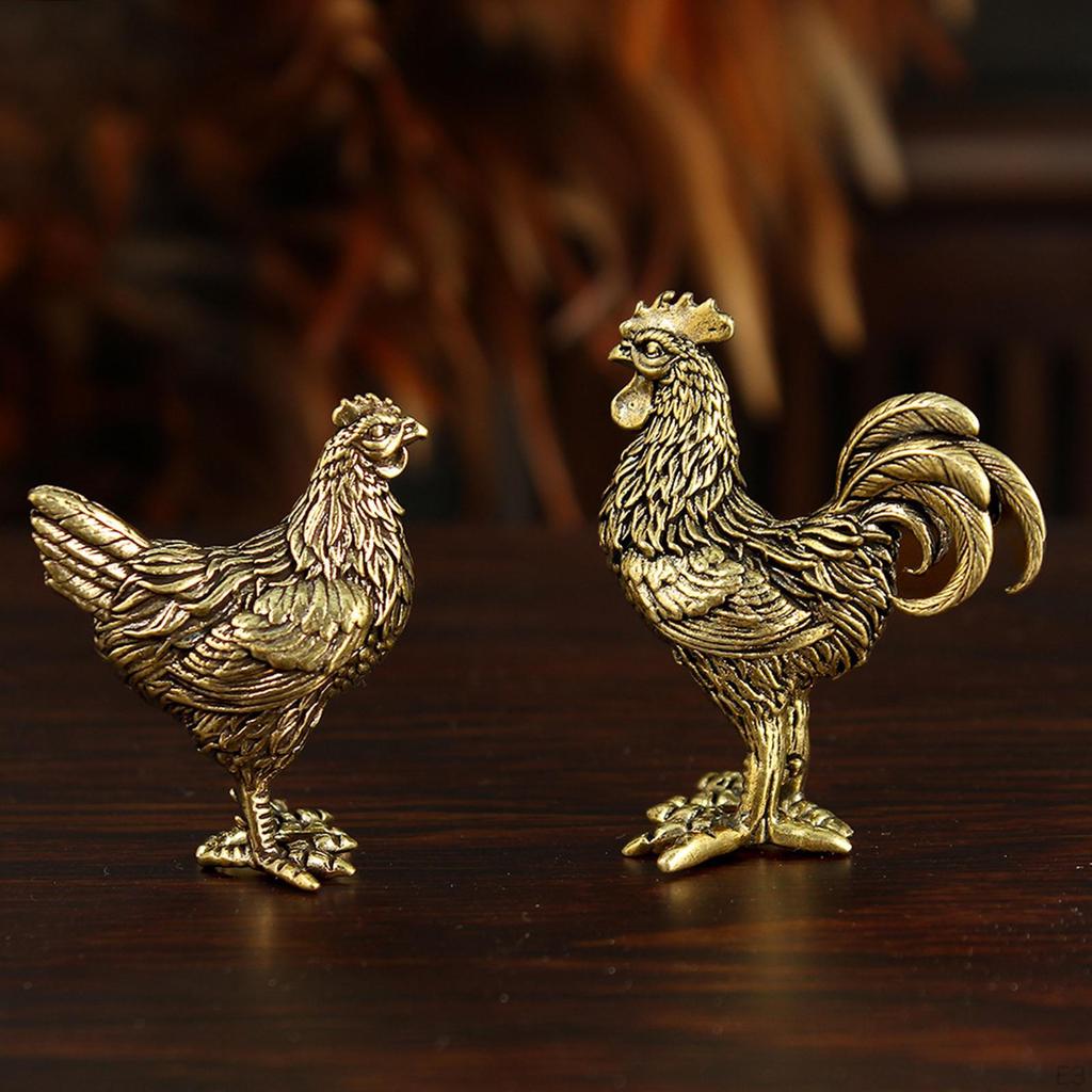 Brass Chicken Figurine Pet Animal Tabletop Decor for Bathroom