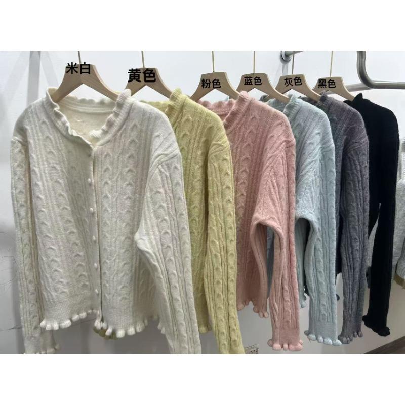 Lace round neck twist twisted knitted cardigan autumn and winter new sweet age-reducing design sweater jacket women