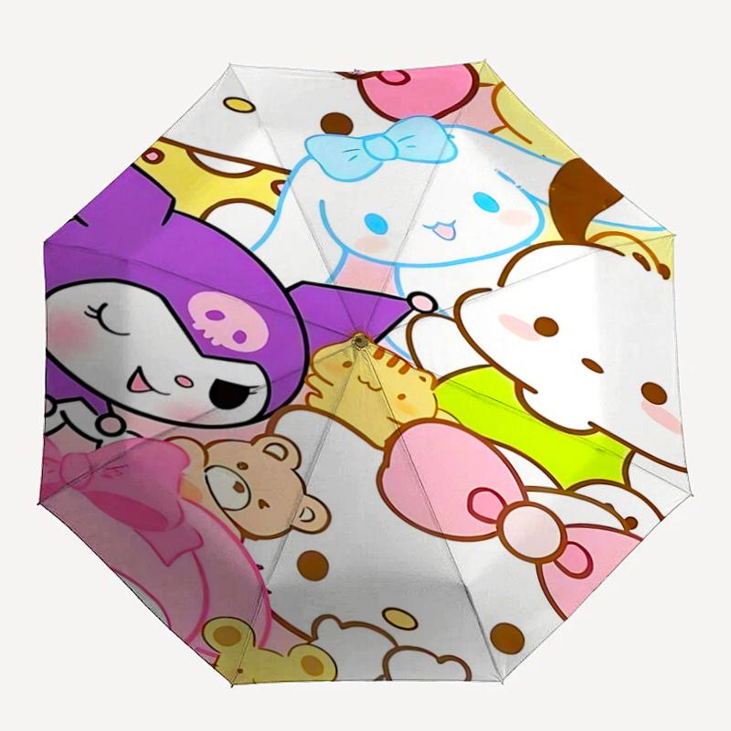 1pc Hello Kitty & Friends Automatic Opening Umbrella - Portable Tri-Fold Design with 8-Bone Iron Frame, Perfect for Outdoor Use, Festive Gifts, Travel
