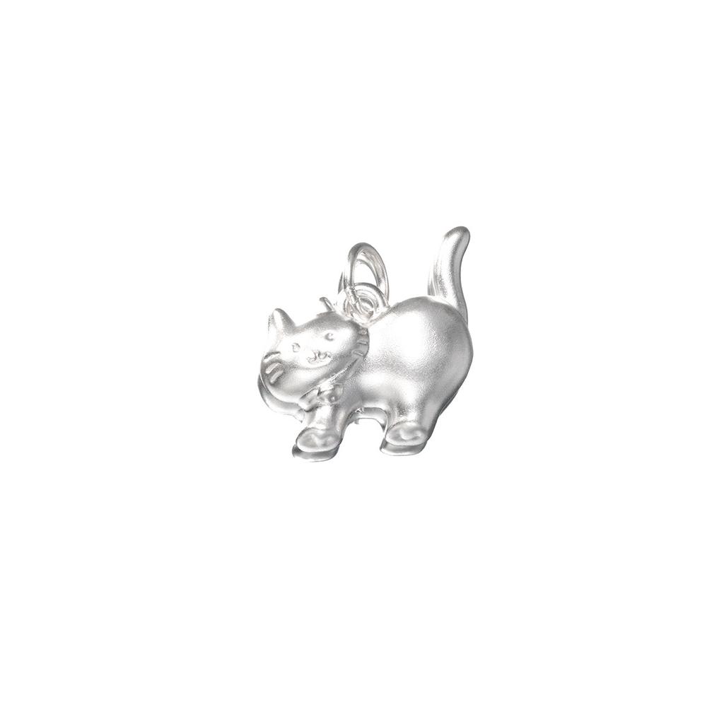 S999 Pure Silver Cartoon Glossy Cat Pendant DIY Bracelet Pendant Handmade Braided Rope Material Accessories