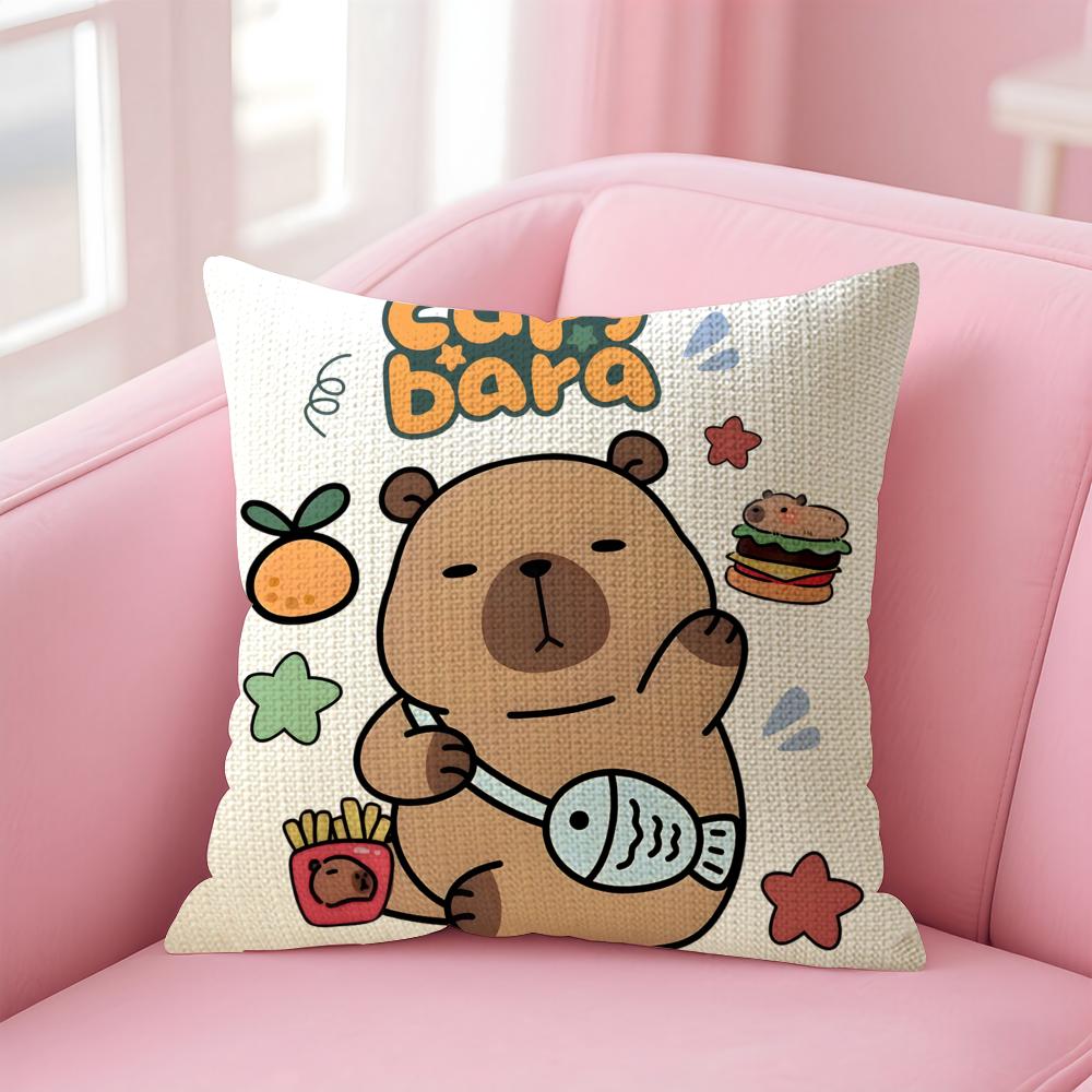 Cartoon Cute Capybara Cushion Cover Natural Linen Pillow Case DoubleSided Print Decorative Sofa Pillowcase Home Decor Gift