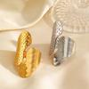 Stainless Steel Metal Wide Open Rings For Women Exaggerated Gold Color Texture Geometric Line Ring Jewelry Gifts