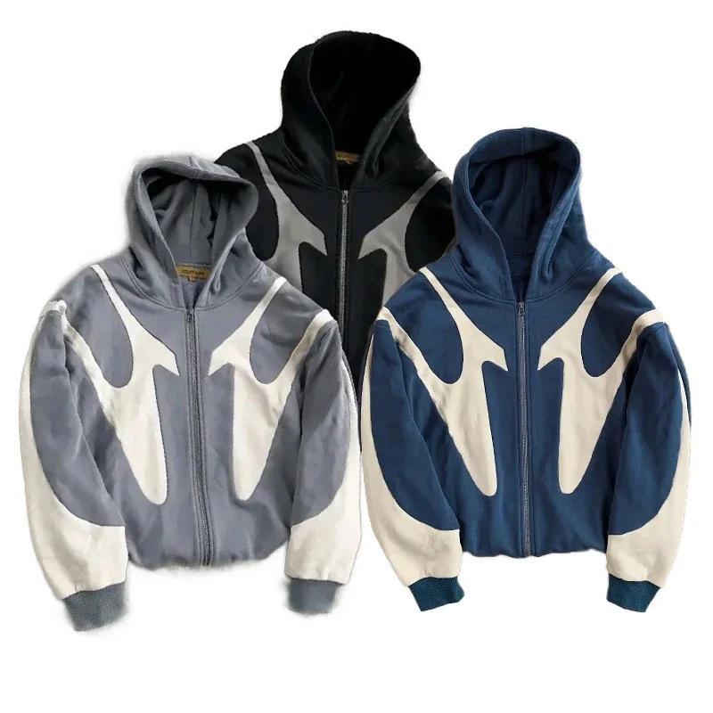 2024 Winter Retro Distressed Cross Design Heavyweight Pullover Hoodie