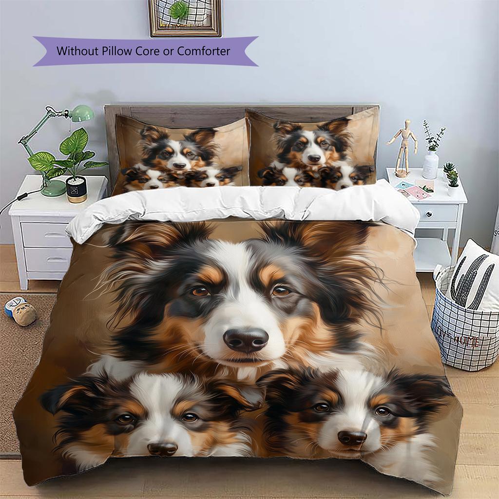 Border Collie Pattern Bedding Home Decoration Birthday Gift (1 * Duvet Cover + 2 * Pillowcase, Without Core)