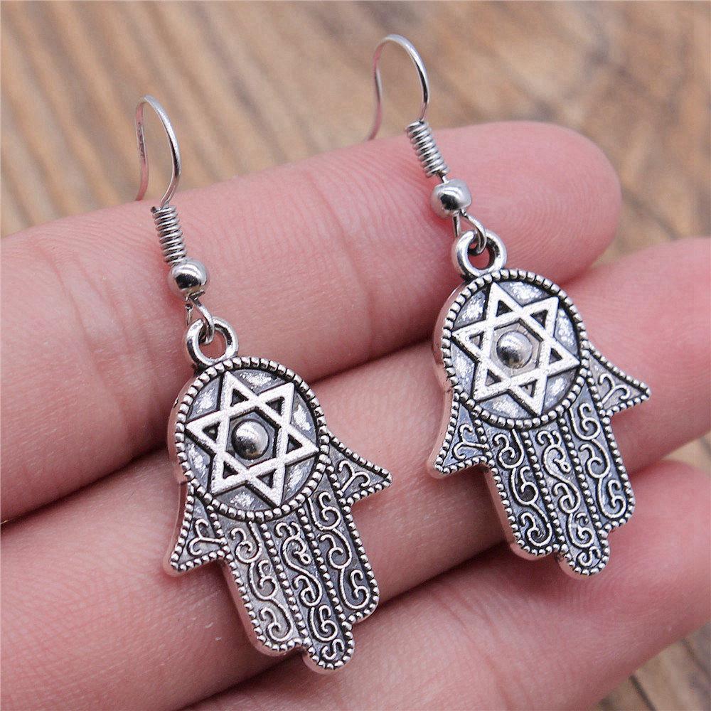 

Глаз Рука Талисман Амулет Серьги-капли Мужские украшения Аудитория Оригинальное ремесло A11-1pair-28x19mm