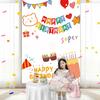 Happy Birthday Backdrop Decorations, Birthday Cake Pattern Hanging Background Sign for Boys Girls, Baby Shower, Birthday Party Supplies