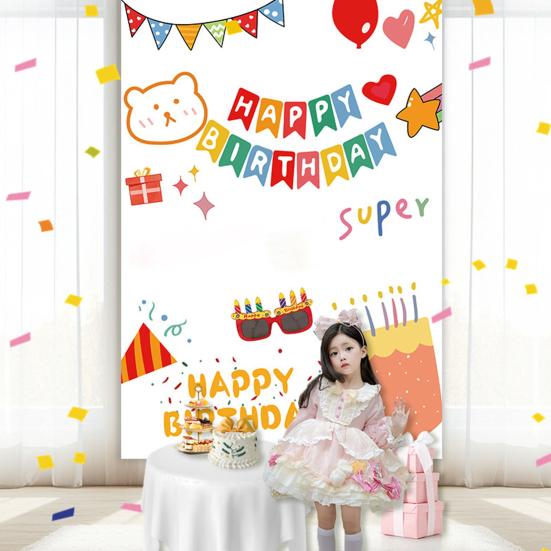 Happy Birthday Backdrop Decorations, Birthday Cake Pattern Hanging Background Sign for Boys Girls, Baby Shower, Birthday Party Supplies