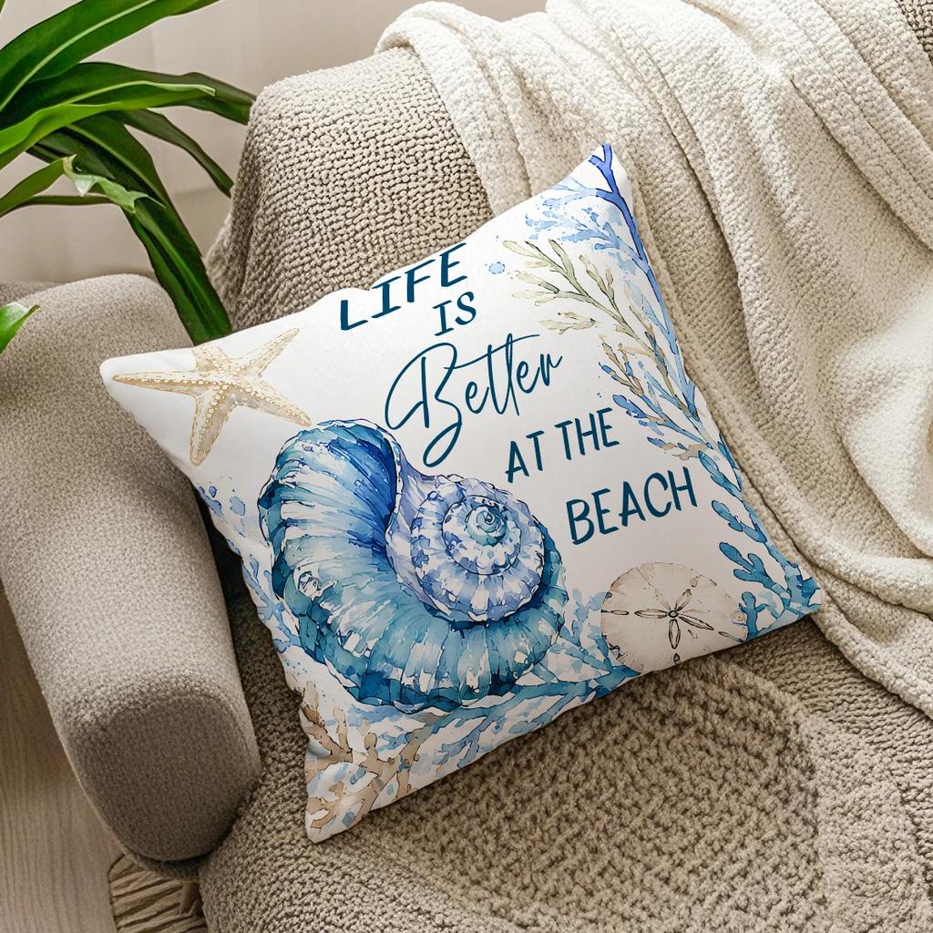 1pcs Seaside Story Series Design Cushions Pillowcase Polyester Cushion Cover Throw Pillow Pillowcover Home Car Sofa Decor