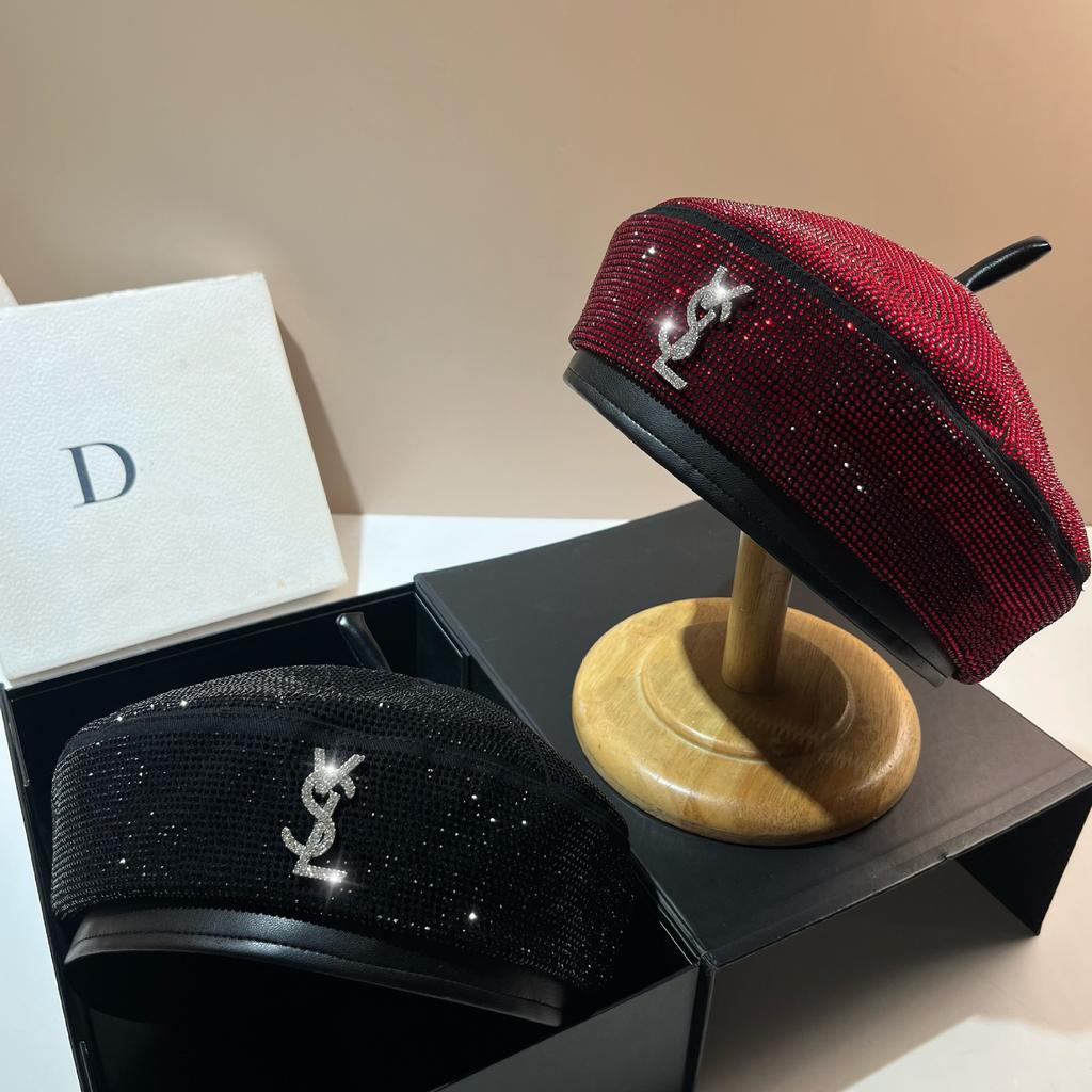 Italian Designer Niche Light Luxury Rhinestone Beret Heavy Industry Full Diamond Buyer Hat