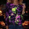 Women's Halloween Printed Long Sleeve Neck Pullover Top
