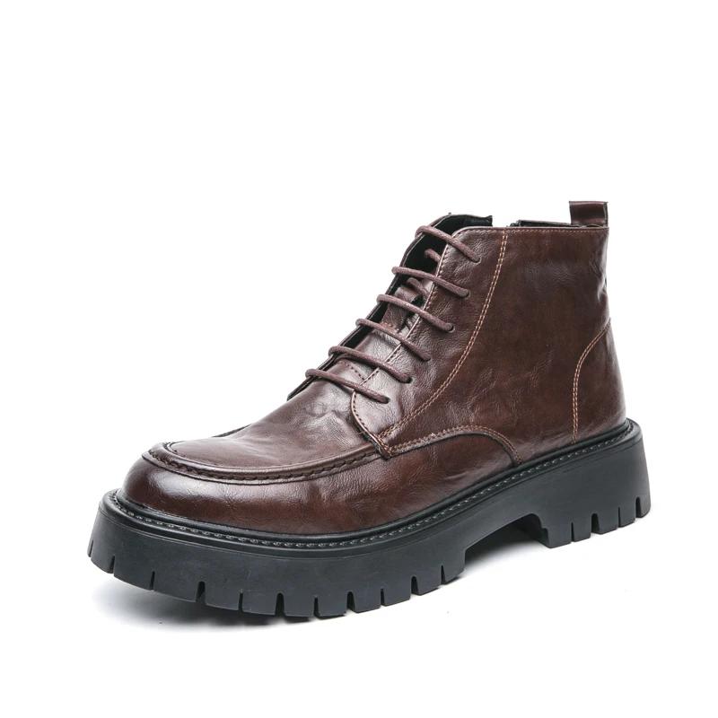 Moda Moda Zapatos Casuales de Cuero Genuino para Hombre Zapatos Clásicos para el Aire Libre y el Trabajo Botas de Motocicleta para Hombre Guapos Aumento de Altura