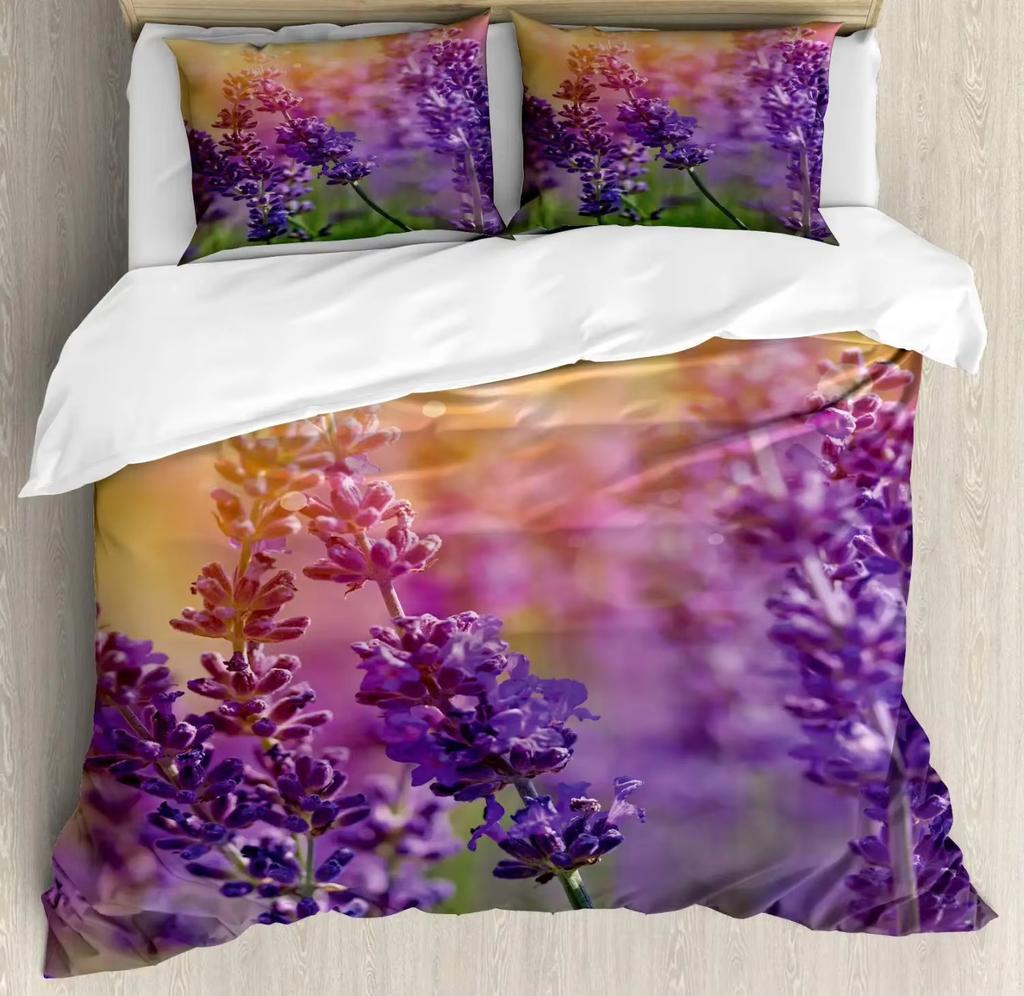 Lavender Soft Duvet Cover Set Lavender Decor Twin Quen Warm Comforter Cover featuring Pilowcases Girl Adult People Purple Comfortable Quilt Covers