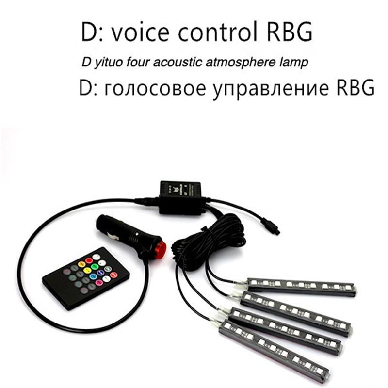 Voice Control Wireless Remote Car RGB LED Neon Light Lamp Strip Decorative Lights Car Interior Neon Light Lighting Kit