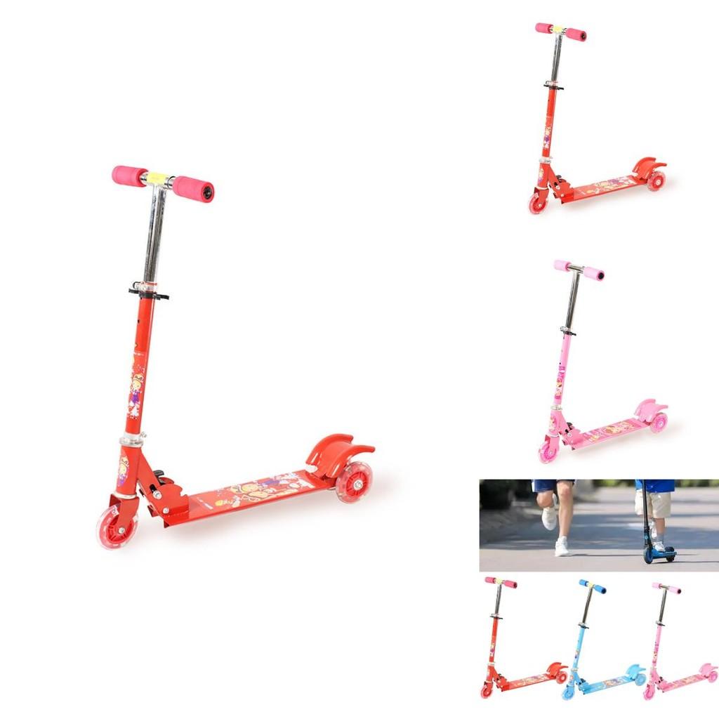 Childrens Iron Three Wheel Flashing Scooter With Foldable Design For Play And Travel