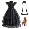 Mercoledì Adams Costumi da Cosplay Nuovi Vestiti in Rete per Bambine Costumi Vestidos Bambini Carnevale Pasqua Halloween Festa Vestito 4-12 Anni