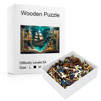 Boat Wooden Puzzle In Book Irregular Small Animal Pieces Flat Wooden Puzzle