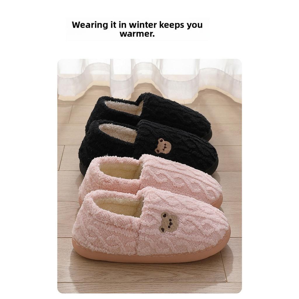 Cotton Slippers Men's Home Winter Bag with Couple Cartoon Teddy Bear Indoor Home Plush Warm Fur Slippers Women