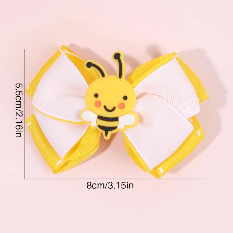 2Pcs Cartoon Bee Hair Clips Cute honeybee Ribbon Bow Kids Schools Hairpin Accessories For Children Girls Barrettes Headwear