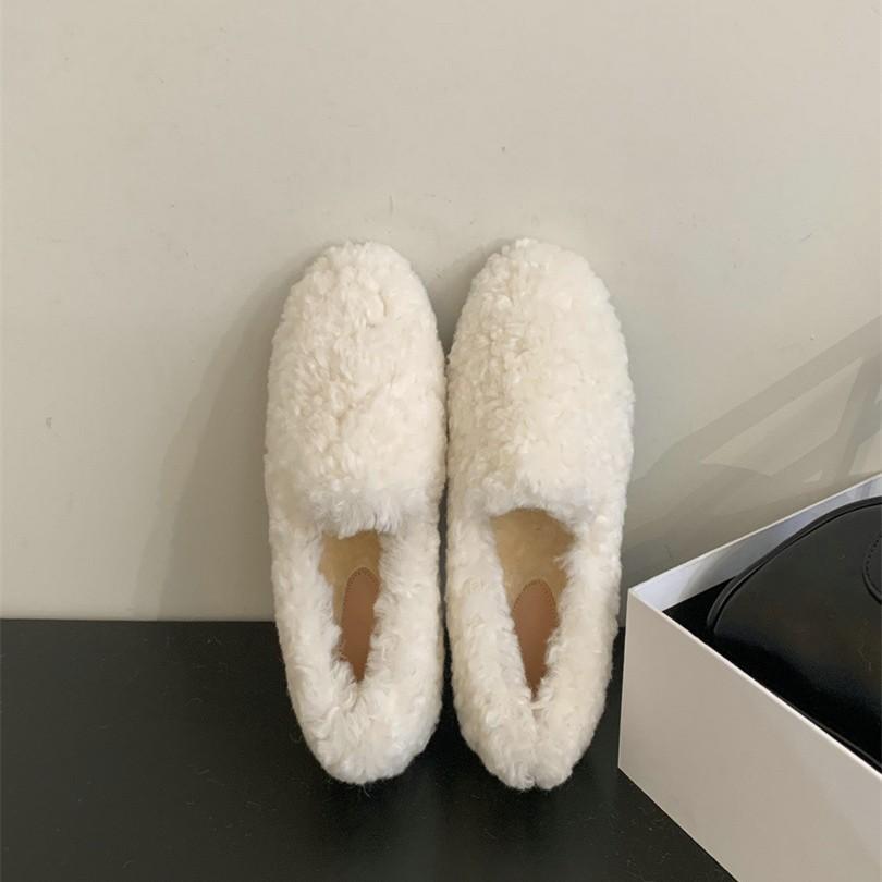 Fleece Inner Heightening Fluffy Shoes Female Winter Thick Soles Outer Wear One Pedal Doudou Single Shoes Fairy Cotton Shoes Laden Shoes