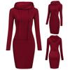Einfarbiges Damen-Kleid mit langen Ärmeln, figurbetontem Kapuzenpullover und Kapuzenpullover