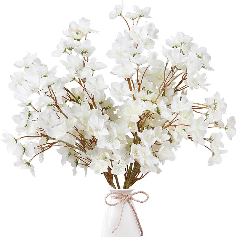 

Pink Artificial Silk Cherry Blossom Flowers Branches Fake Peach Blossom Arrangement Accessory for Vase Home Wedding Table Decor 1Pcs белый