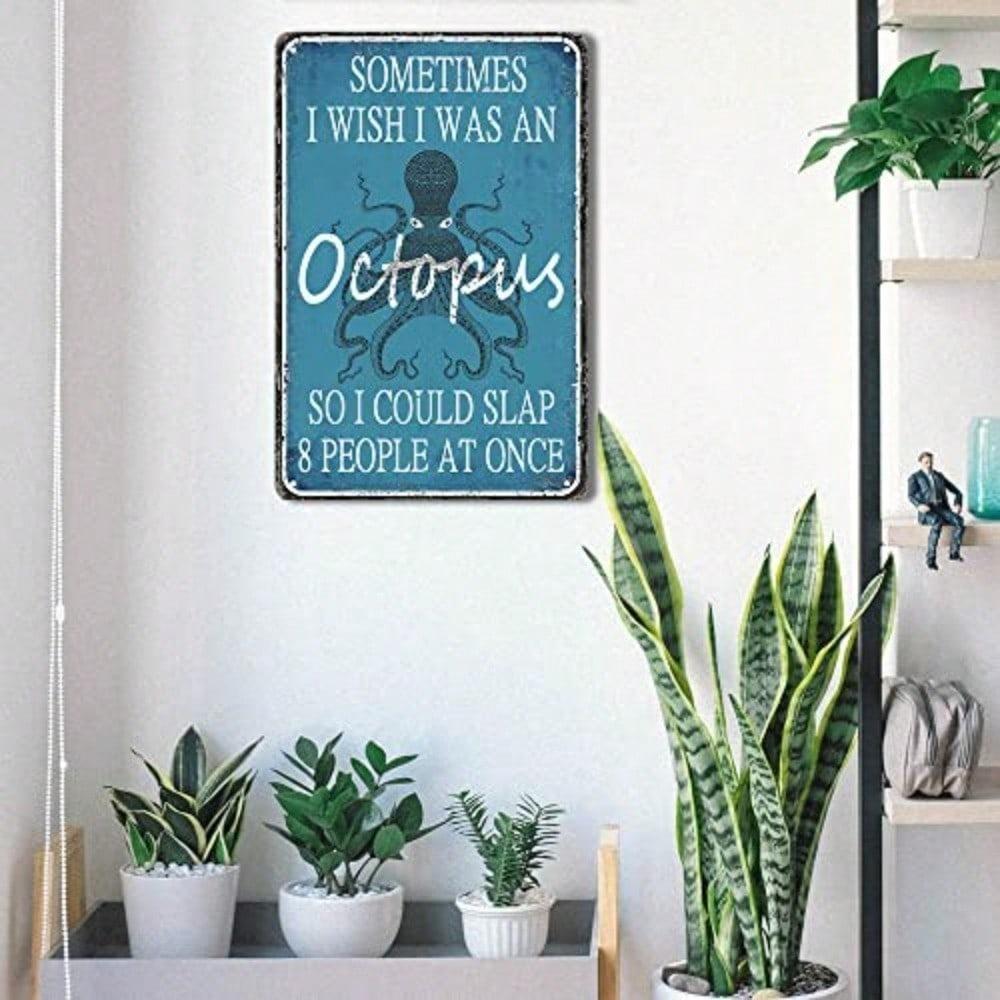 Funny Metal Signs Vintage Octopus Tin Sign Bathroom Kitchen Wall Decor