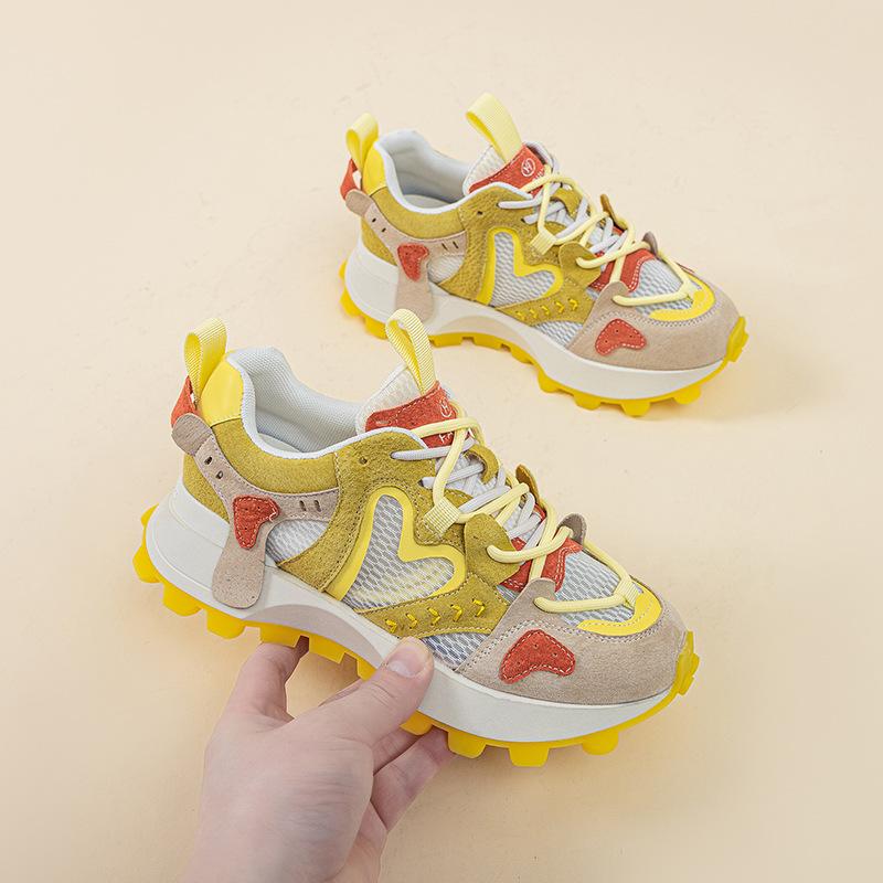 

Thick-soled women s summer new pink transparent mesh ugly cute small man height increase casual sports dad shoes 35 жёлтый