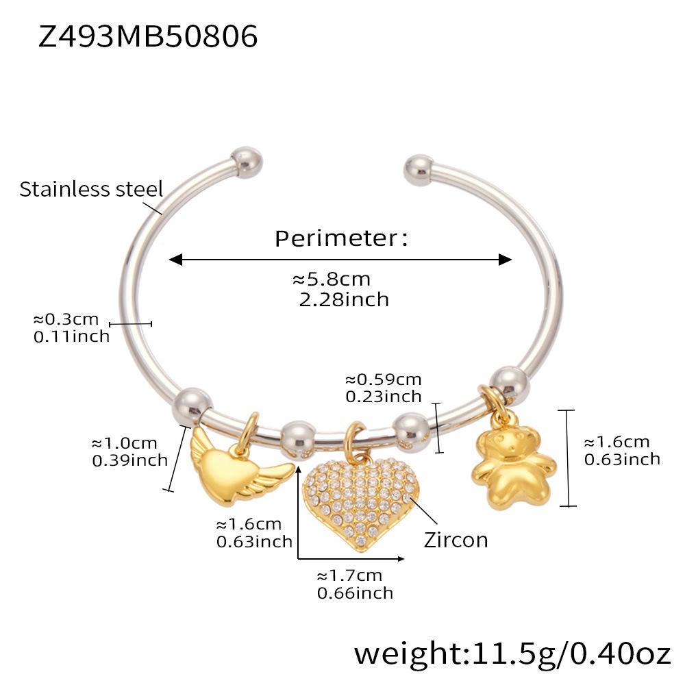 Qiong Yao Geometric Open Cuff & Enamel Heart Bracelet Set - Vacation Style