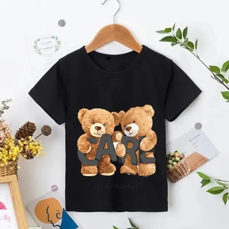 Teddy Bear Taking Your Photo T Shirt Cartoon Graphic Print T Shirt Fashion Casual Crew Neck Plus Size Short Sleeve T-Shirts Women’s