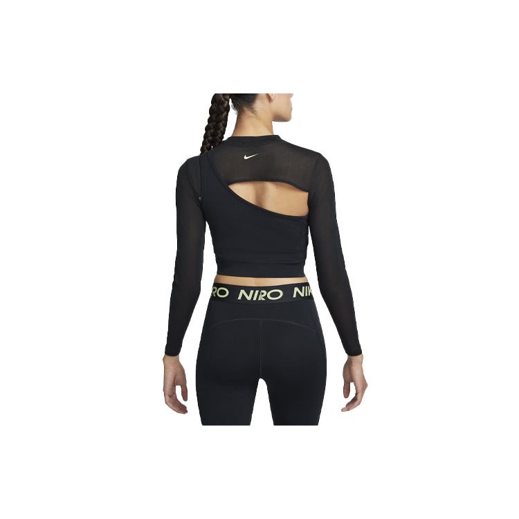 Nike Pro Solid Logo Wrap Round Neck Cropped Top Women Tops Black FB5683-010