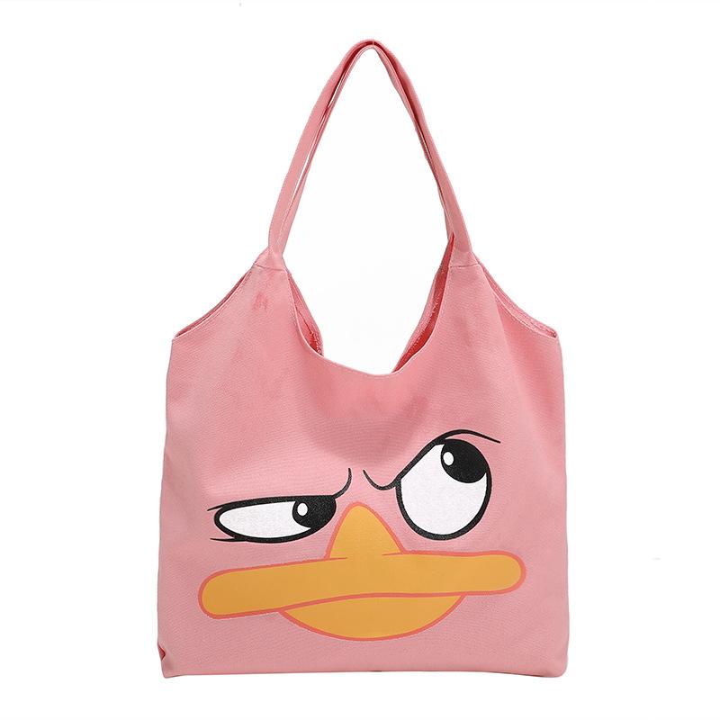 Cute Cartoon Portable Canvas Bag, Winter New Unisex Daily Versatile Funny Bag Large Capacity Bag