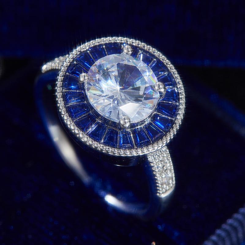 Классическое Винтажное Круглое Ярко-Белое Синее Циркониевое Кольцо Женское Роскошное Элегантное Помолвочное Обручальное Кольцо Ювелирные Аксессуары 9
