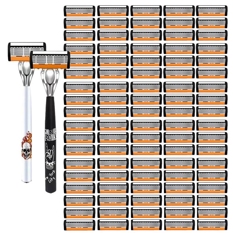 Six-Layer Men's Manual Razor with Metal Shaver Head