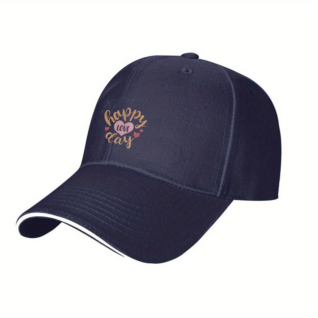 Happy Love Day Script Baseball Cap Breathable Cotton Adjustable Snapback Casual Hat for Unisex Adults