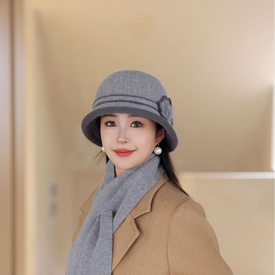 

New Winter Warm Basin Hat for Women Fashion Fashionable Mother Hat Plus Velvet Thickened Rabbit Wool Knitted Hat One size