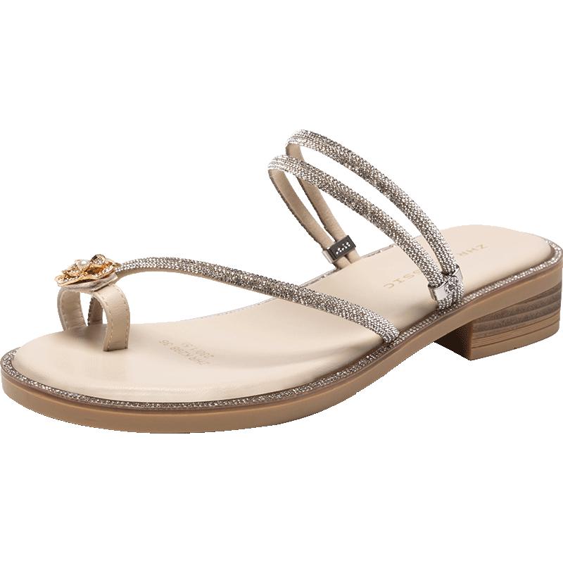 ZHR Women s Rhinestone Flat Sandals 38