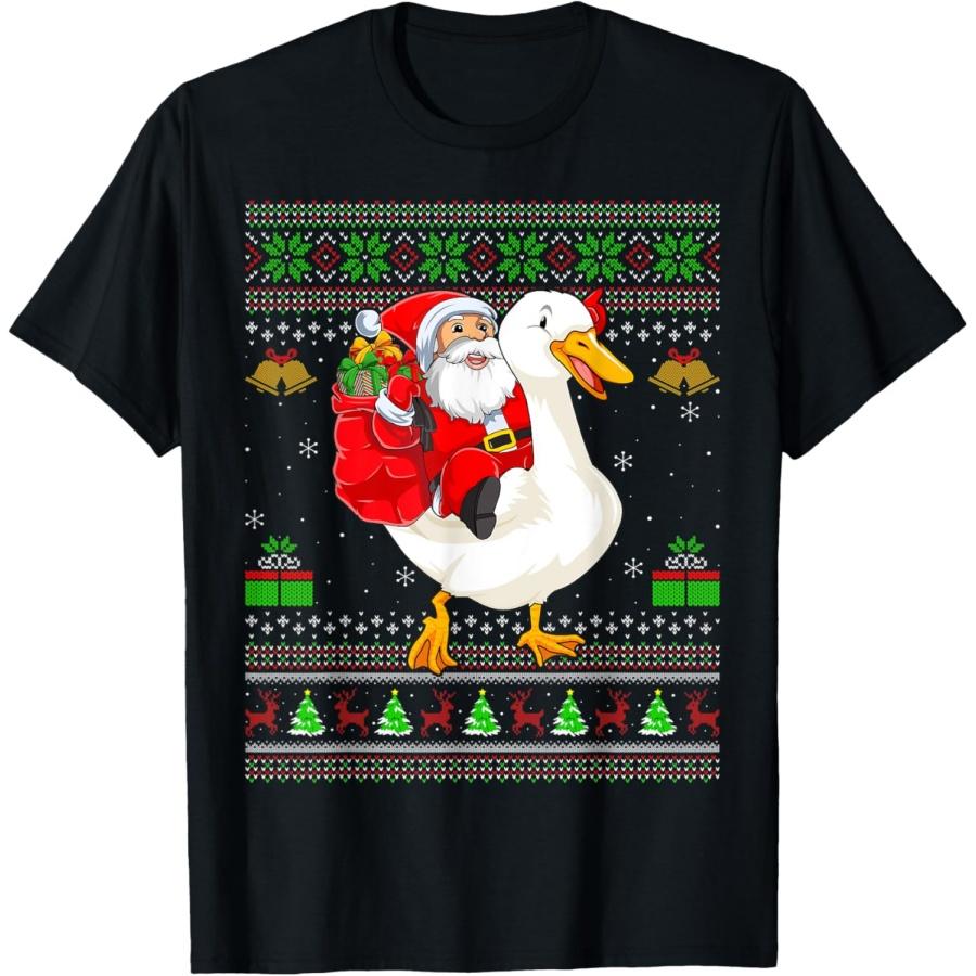 Ugly Xmas Funny Santa Claus Riding Swan Bird Christmas T-Shirt S