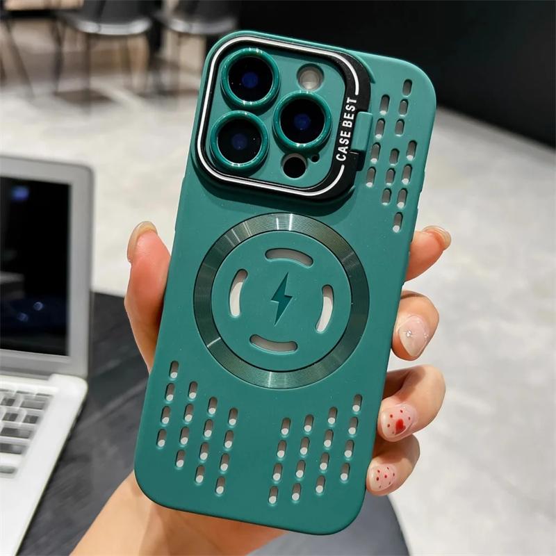 Simple Fashion Heat Dissipation For Magnetic Lens Holder Phone Case For iPhone 16 15 14 13 12 11 Pro Max Plus Cover Capa