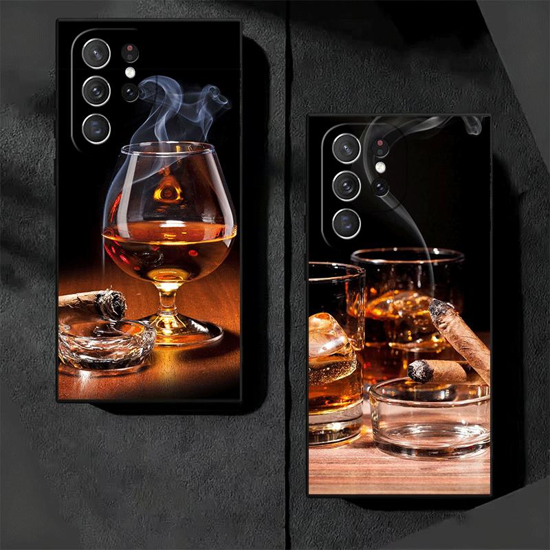 Cigar Whiskey Ice Drink Soft Phone Case for Samsung Galaxy S26 S25 Edge S24 Ultra S23 Plus S22 S21 FE S20 Black Cover Back Shell