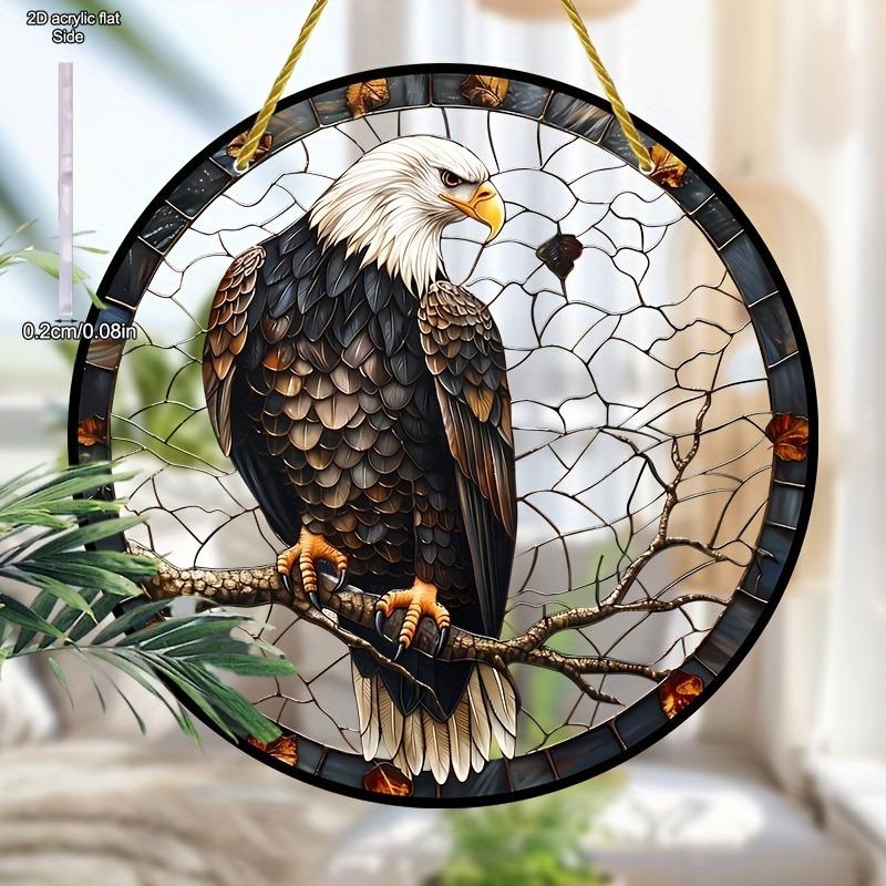 Sun Catcher - Vibrant Stained Glass Style Window Hanging with Lifelike Eagle Design, Nurseries, Vintage Home Decor Wall for Bar Kitchen, Restaurant Sh