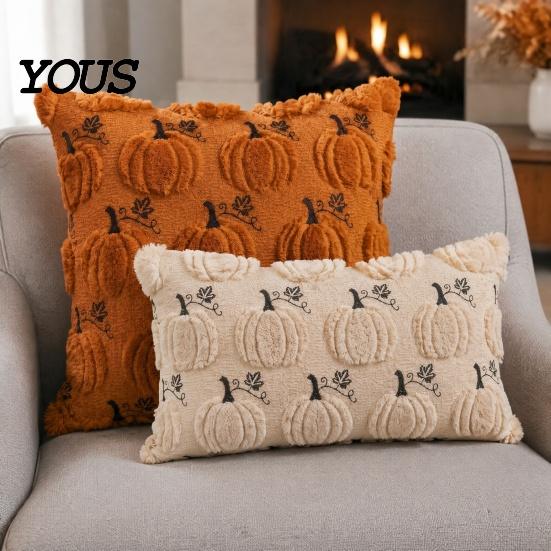 Decorative Throw Pillow Covers Thanksgiving Pumpkin Cushion Cover, Plush Embroidered Autumn Seasonal Home Decor Soft Cozy Case for Farmhouse