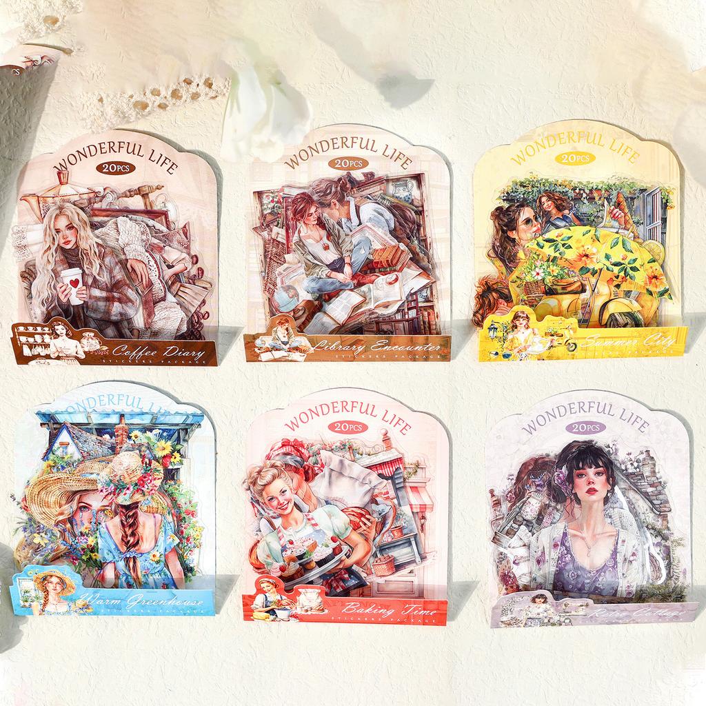 20 pcs Character life landscape Stickers Planner Adhesive Diy Hand Account Diary Album Scrapbooking material