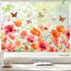Yousheng Colorful Floral Window Sticker Removable Flower Window Clings Waterproof Static Window Decal for Home Office Bedroom Bathroom Decor