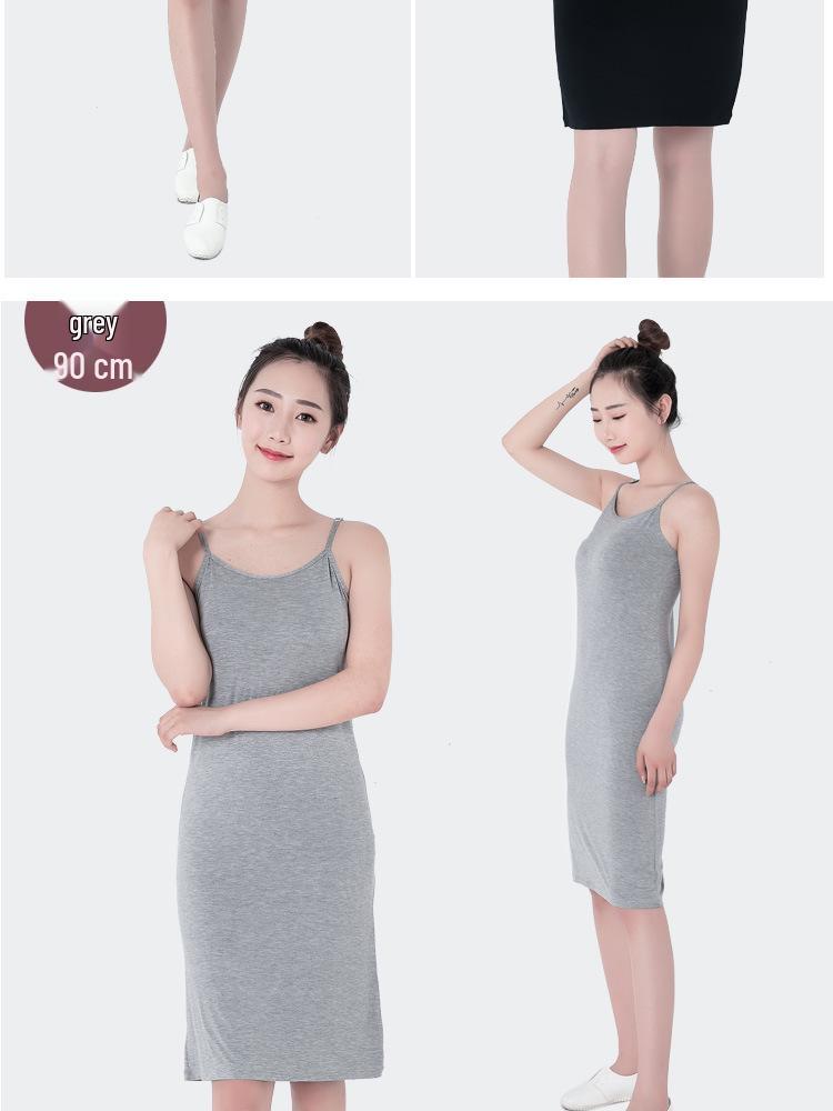 Women's Modal Spaghetti Strap Summer Dress: Anti-See-Through Lining, Slimming Body Shaping, Mid-Length, Ideal as Base Layer or Inner Wear.