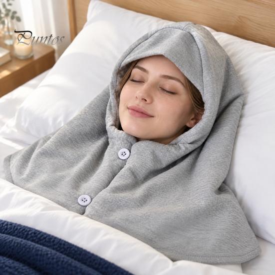 Windproof Winter Gear Cotton Sleep Hood Cap, Warm Head Neck And Shoulder Sleeping Cozy Wrap Adjustable Snap Buttons Soft Breathable Thermal