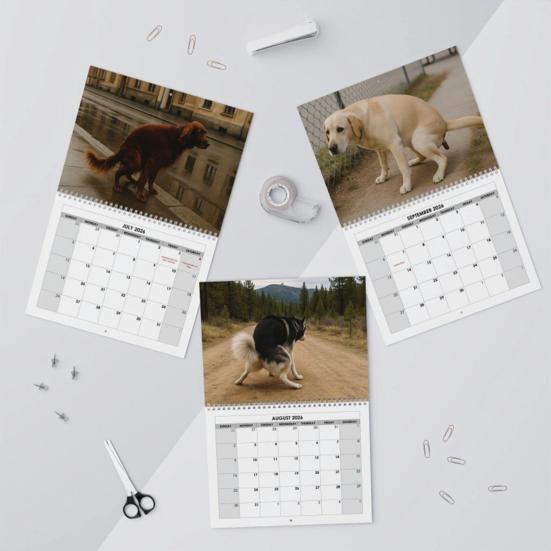 2026 Wall Calendar Jan 2026 - Dec 2026 Funny Pooping Dogs 12 Monthly Calendar